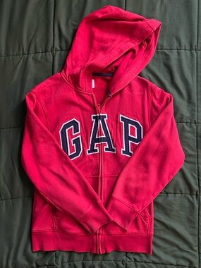 GAP Red Zip-Up Hoodie with Navy Blue Logo
